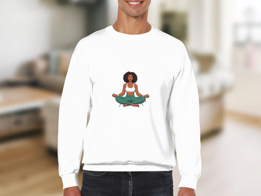 Meditative Yoga Lady White Pullover Sweatshirt Product
